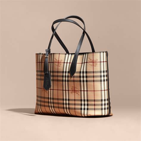 burberry medium leather and house check tote bag|Burberry haymarket check tote bag.